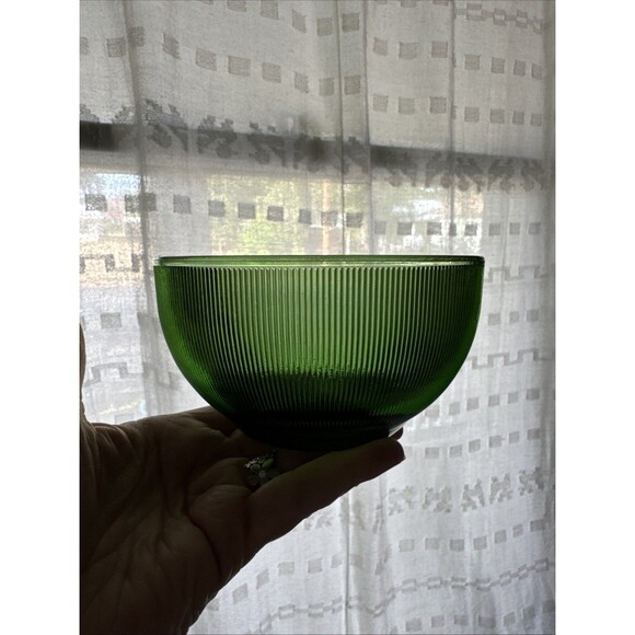 Vintage Green Depression Glass, Fine Ribbed Bowl 4 7/8” Diameter - Picture 1 of 8